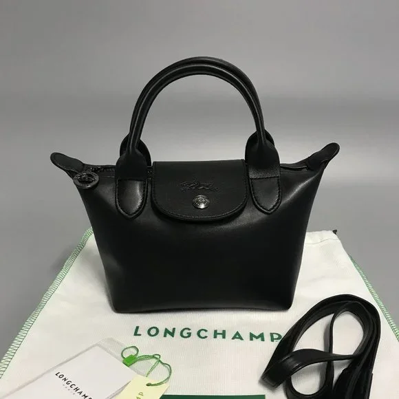 Longchamp Women's White Mini Le Pliage Leather Top Handle Bag Purse Crossbody i - Picture 3 of 11